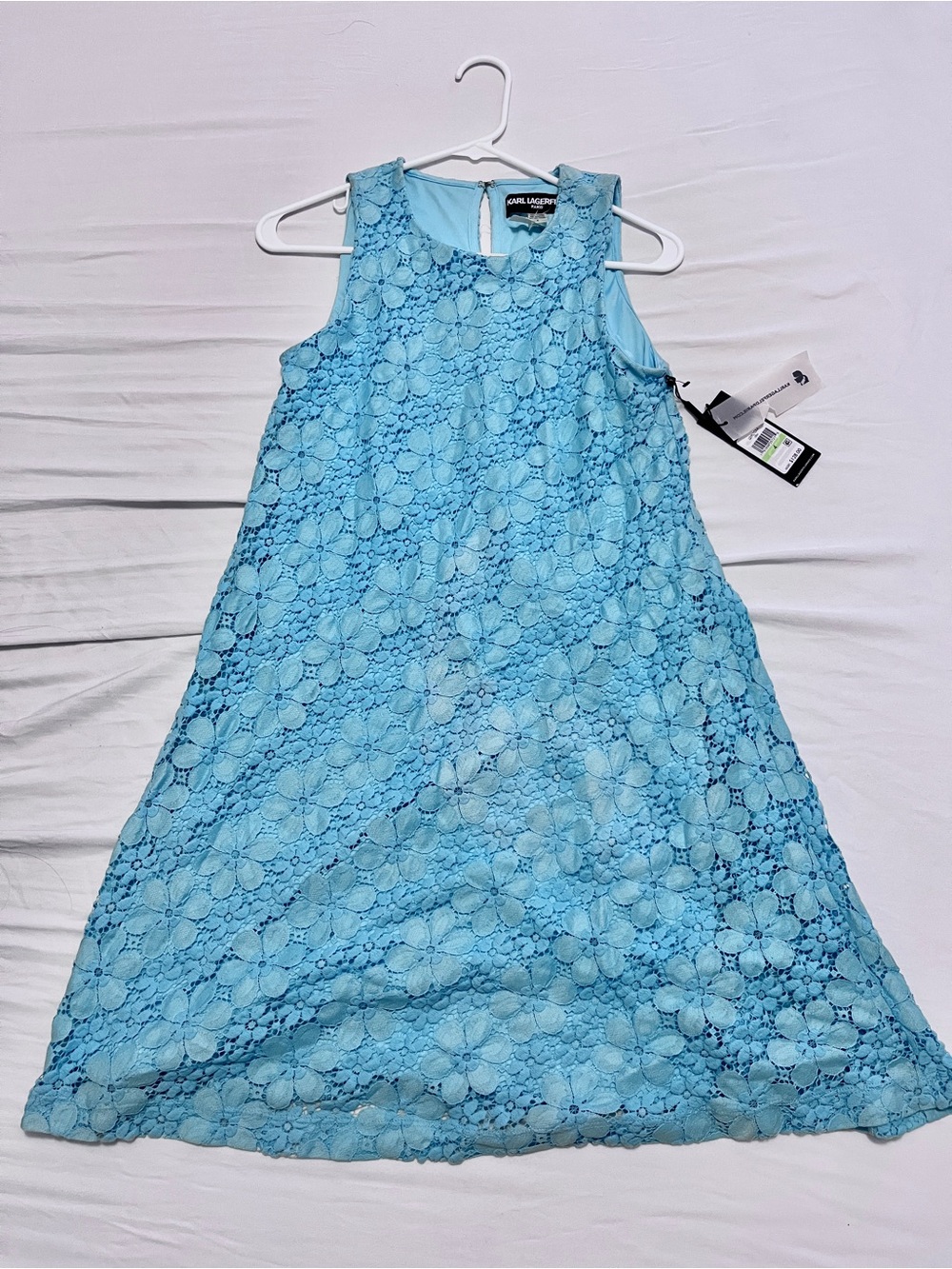 Karl Lagerfeld Women Sky Blue Floral Lace A-Line Dress